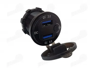 USB įkroviklis greito krovimo 2 lizdų 12V 36W DC 3.0 universalus tinka DC 12V-24V mėlyna spalva, voltmetras