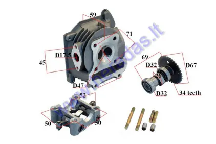 Cylinder head assembly for scooter 70cc 4T GY6 47mm