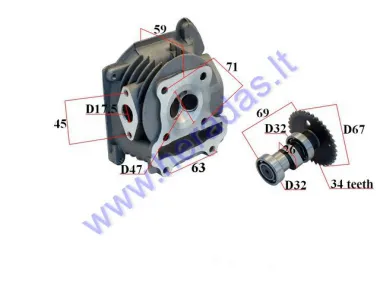 Variklio galvutė motorolerio 70cc 4T GY6 47mm komplektas