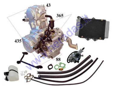 Variklis keturračio ZONGSHEN keturtaktis 250cc 4 bėgiai+atbulinis komplekte su radiatoriais, karbiuratoriumi PZ30