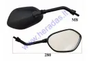 VEIDRODŽIAI MOTOROLERIUI, MOTOCIKLUI 2 VNT. KOMPLEKTAS M8, EC ŽYMĖJIMAS TINKA MODELIUI SKYHAWK, sriegis dešininis
