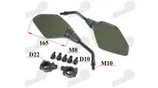 VEIDRODŽIAI MOTOROLERIUI MOTOCIKLUI 2VNT. KOMPLEKTAS M8 M10 E24 ŽYMĖJIMAS SU APKABOMIS