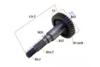 Gearbox drive shaft (transmission) for scooter L126,5 ADLY 36 tooth 23430-116-000