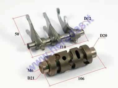 Gear shift drum assembly (with forks) for ATV quad bike