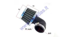 Wire mesh sports air filter for motorcycle, quad bike D35 90 degree angle