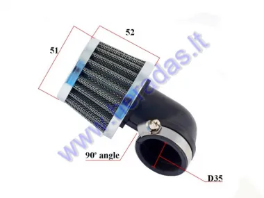Wire mesh sports air filter for motorcycle, quad bike D35 90 degree angle