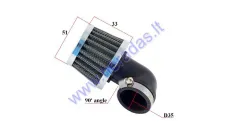 WIRE MESH SPORTS AIR FILTER FOR MOTORCYCLE, QUAD BIKE D35 90 DEGREE ANGLE
