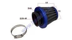 Wire mesh sports air filter for motorcycle, quad bike D38-40 straight blue
