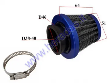 Wire mesh sports air filter for motorcycle, quad bike D38-40 straight blue