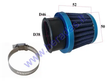 Wire mesh sports air filter for motorcycle, quad bike D38 straight blue