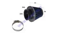Vielinis sportinis oro filtras motociklui, keturračiui D38 tiesus mėlyna/carbon