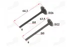 Valve set exhaust + intake for motorcycle, quad bike H63.5 H64.3 YAMAHA YBR125 XT125, BETA 4T 125RE, DERBI SENDA