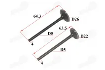 Valve set exhaust + intake for motorcycle, quad bike H63.5 H64.3 YAMAHA YBR125 XT125, BETA 4T 125RE, DERBI SENDA