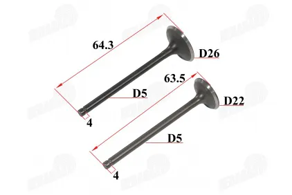 Valve set exhaust + intake for motorcycle, quad bike H63.5 H64.3 YAMAHA YBR125 XT125, BETA 4T 125RE, DERBI SENDA