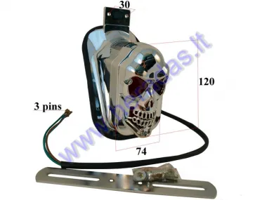 Žibintas galinis motociklo universalus su numerio laikikliu numerio apšvietimu E žymėjimas L190mm LED Chromas