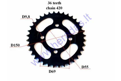 Rear sprocket 36 teeth D150outer 4holed69 for moped Delta
