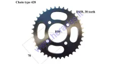 Rear sprocket for ATV quad bike 38 teeth Outer D158 4gap58 chain type 428  Junak 121,123