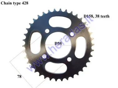 Rear sprocket for ATV quad bike 38 teeth Outer D158 4gap58 chain type 428  Junak 121,123