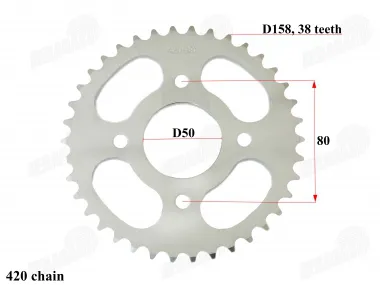 Žvaigždutė galinė 38dant Diš158 4skD50 ATV keturračio motociklo 420 grandinės tipas