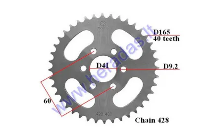 Rear sprocket 40 teeth outerD165 6holeD60 for ATV quad bike 428 chain