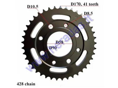 REAR SPROCKET 41TEETH D170 4 HOLE D58, D90 ATV QUAD BIKE, MOTOCICLE Honda CB ,CM125cc, Kymco Hypster,Pulsar, Daelim 428 CHAIN