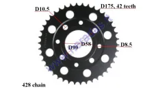 Žvaigždutė galinė 42dant Diš175 4skD58, D90 ATV keturračio,motociklo tinka Honda CB ,CM125cc, Kymco Hypster,Pulsar, Daelim 428 tipas