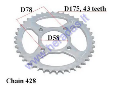 REAR SPROCKET 43 TEETH D175 4 HOLES D78 ATV QUAD BIKE CHAIN 428