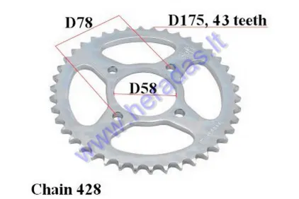 REAR SPROCKET 43 TEETH D175 4 HOLES D78 ATV QUAD BIKE CHAIN 428