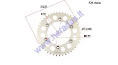 ŽVAIGŽDUTĖ GALINĖ 45 DANTŲ 520 GRANDINĖ KTM EXC 525,530, Husaberg, Aliuminė OE