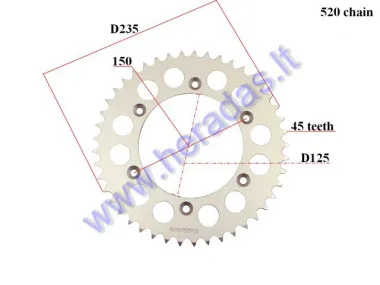 ŽVAIGŽDUTĖ GALINĖ 45 DANTŲ 520 GRANDINĖ KTM EXC 525,530, Husaberg, Aliuminė OE