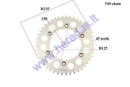 ŽVAIGŽDUTĖ GALINĖ 45 DANTŲ 520 GRANDINĖ KTM EXC 525,530, Husaberg, Aliuminė OE