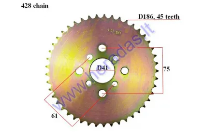 Rear sprocket  45 teeth D186 ATV quad bike 428 chain type