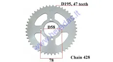 Žvaigždutė galinė 47dant Diš195 4sk78 ATV keturračio motociklo 428 grandinės tipas