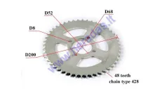 Rear sprocket 48 teeth outerD200 4holeD68 for ATV quad bike 428 chain type