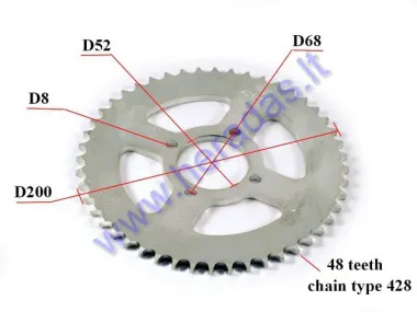 Rear sprocket 48 teeth outerD200 4holeD68 for ATV quad bike 428 chain type