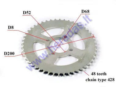 Žvaigždutė galinė 48dant Diš200 4skD68 ATV keturračio motociklo 428 grandinės tipas