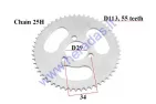 Žvaigždutė galinė 50cc motociklo Pocket Bike  Diš113 55dantys grandinė 25H D29 skylė