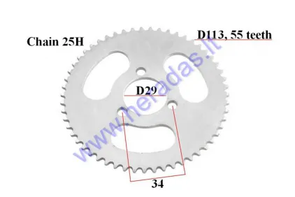 Žvaigždutė galinė 50cc motociklo Pocket Bike  Diš113 55dantys grandinė 25H D29 skylė