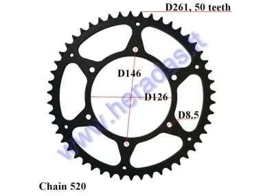 REAR SPROCKET 50 TEETH D261 D126, D146, 520 chain