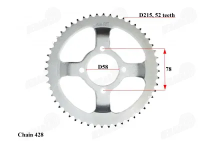 REAR SPROCKET 52 teeth of motorcycle, moped, chopper, chain type 428 d58mm ROMET