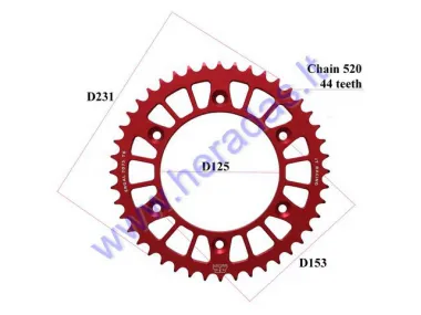 REAR SPROCKET ALUMINUM 44 TEETH  D231OUTER CHAIN 520 MOTOLAND MTL250 BLACK RACING