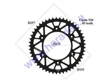 REAR SPROCKET  ALUMINUM 49 TEETH  D257 OUTER CHAIN 520 MOTOLAND MTL250 BLACK RACING