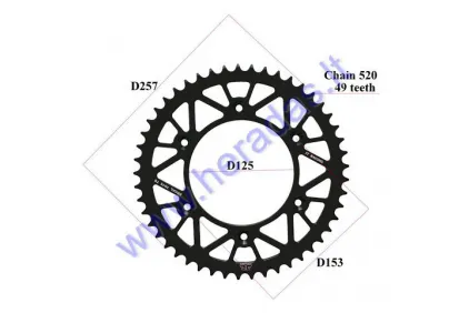 Žvaigždutė galinė aliuminė 49 dantų  Diš257 grandinės tipas 520 MOTOLAND MTL250 BLACK RACING