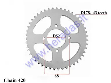 REAR SPROCKET FOR ATV QUAD BIKE DOUTER178  4SK D52 CHAIN TYPE 420 43 TEETH