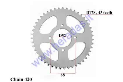 REAR SPROCKET FOR ATV QUAD BIKE DOUTER178  4SK D52 CHAIN TYPE 420 43 TEETH