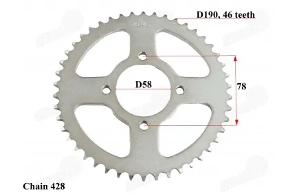 REAR SPROCKET of motorcycle 46 teeth, chain type 428 fits FR50