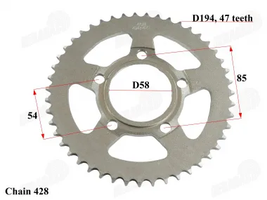 Žvaigždutė galinė motociklo 47 dantys, grandinės tipas 428 tinka NAKED50