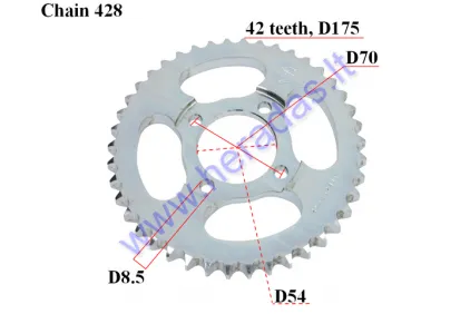 Žvaigždutė galinė motociklo D175 42 dantų 428 grandinė D54 vidus