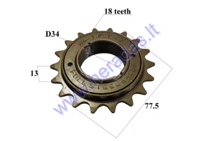 Sprocket for motorcycle Piaggio Ciao, Si, Boxer, Bravo 18teeth free running