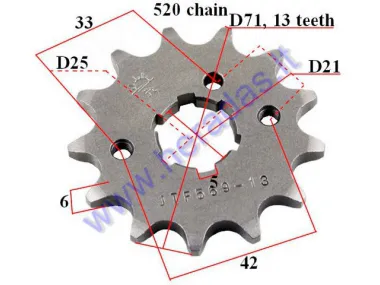 FRONT SPROCKET 13 TEETH 520 CHAIN  Yamaha Raptor YFM,YZ 250-350cc, Kawasaki KDX,KX